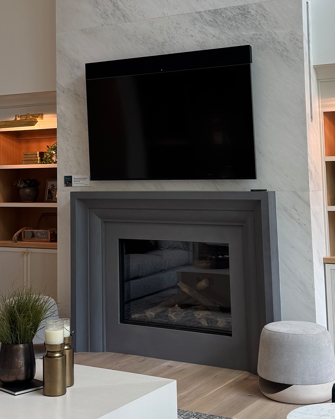 Amalfi cast limestone surround — front-facing product render showing the classic profile