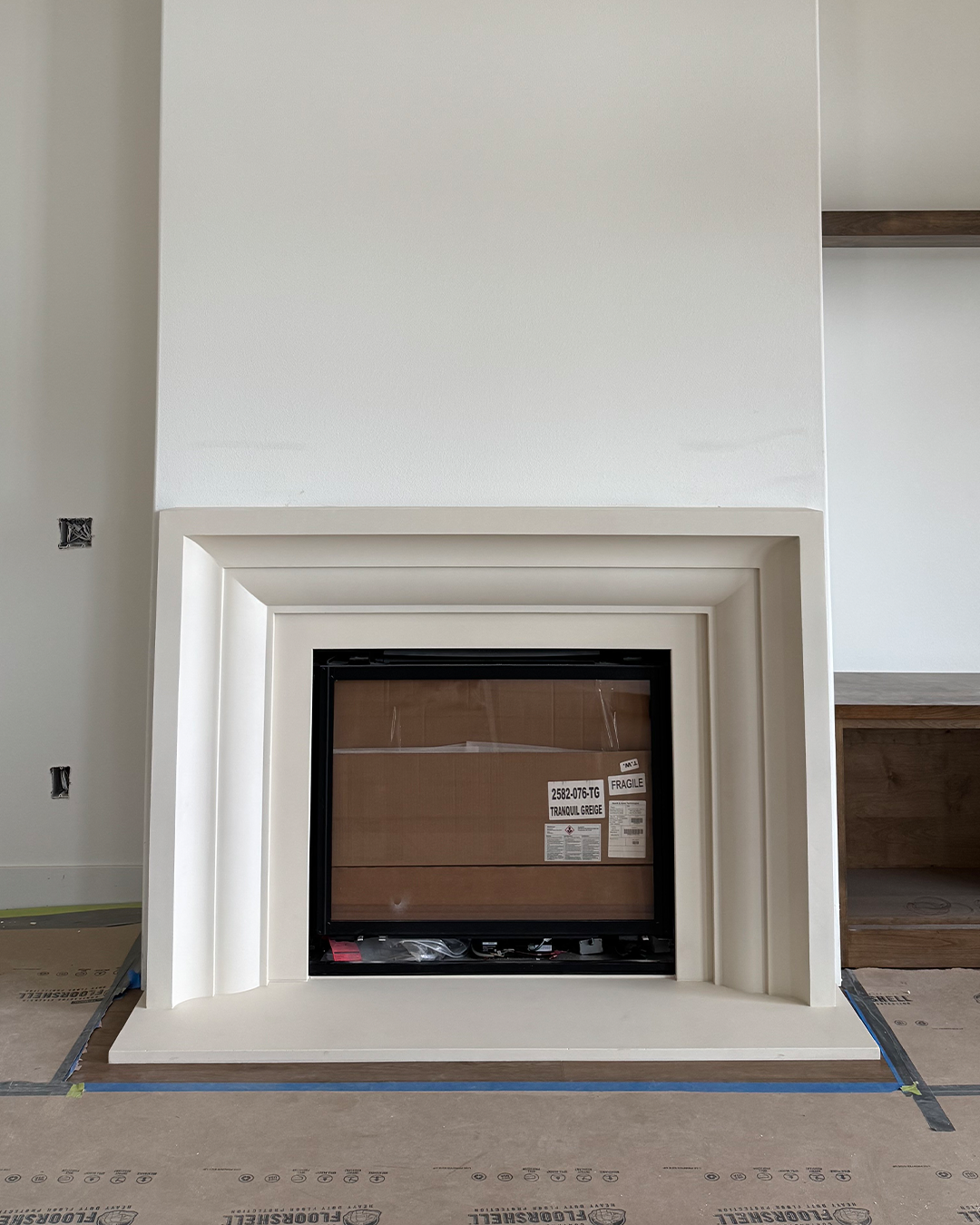Amalfi cast limestone surround — front-facing product render showing the classic profile