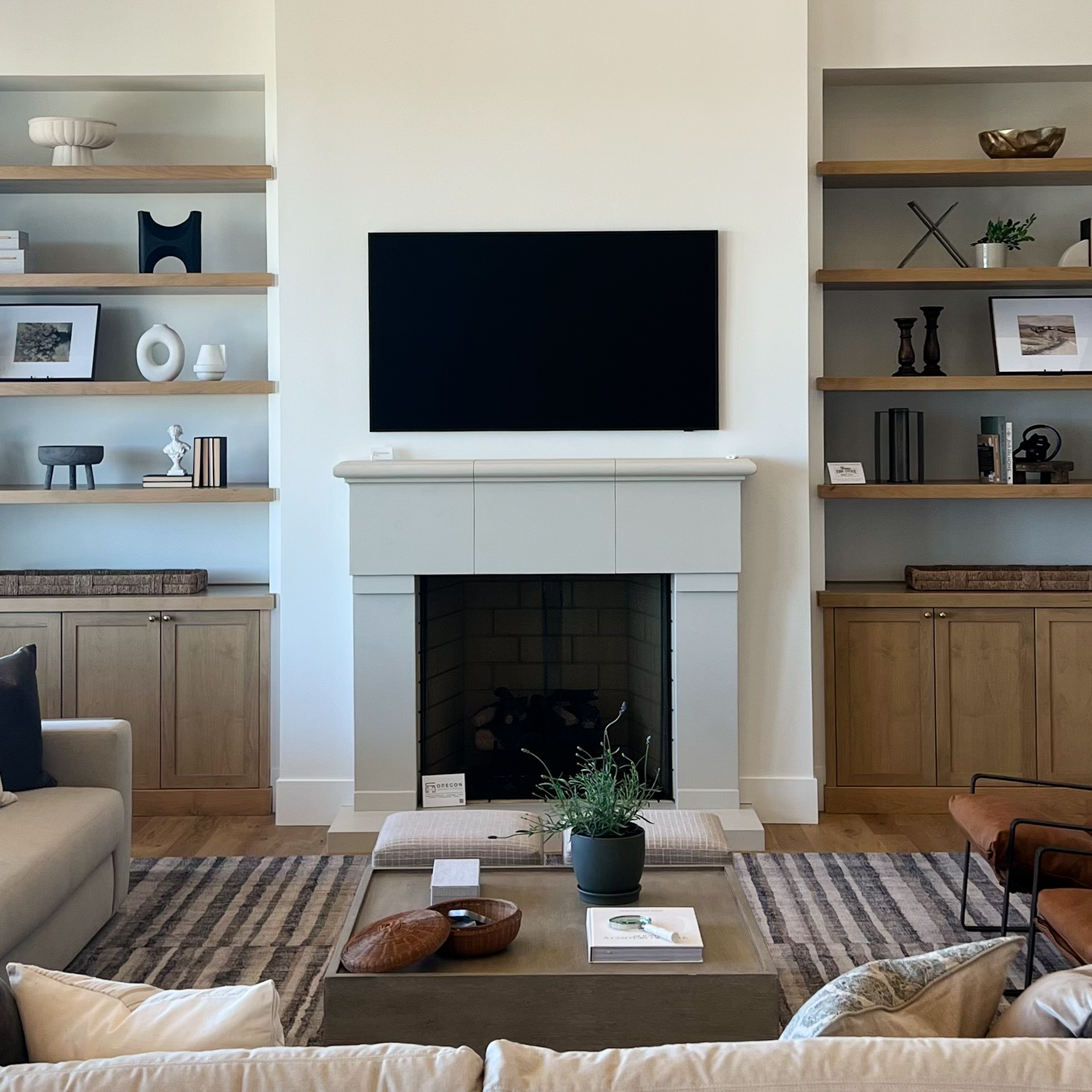 Meduri cast limestone mantle installed in a modern living space