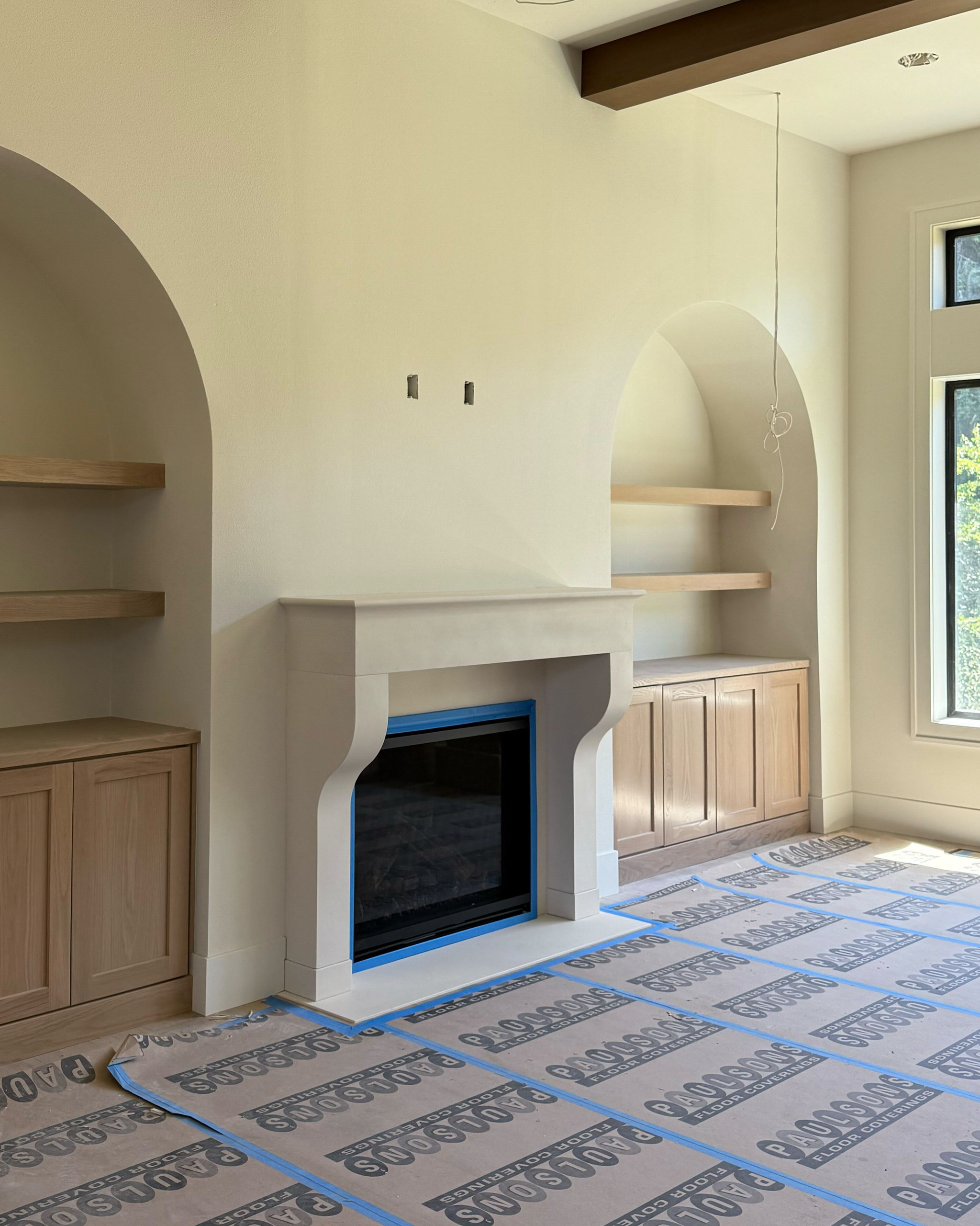 Merano cast limestone fireplace — product render showing the full surround profile