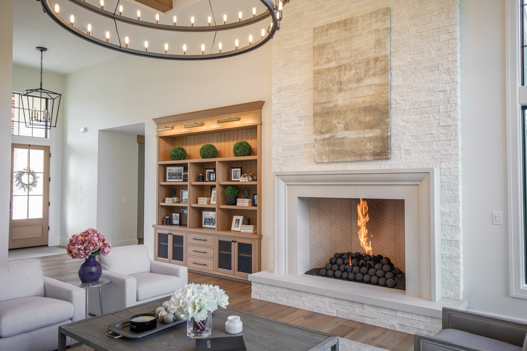 Verona Cast Limestone fireplace install in a beautiful home